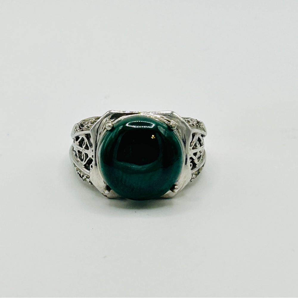 Malachite Ring; Size 7.75; Stainless Steel